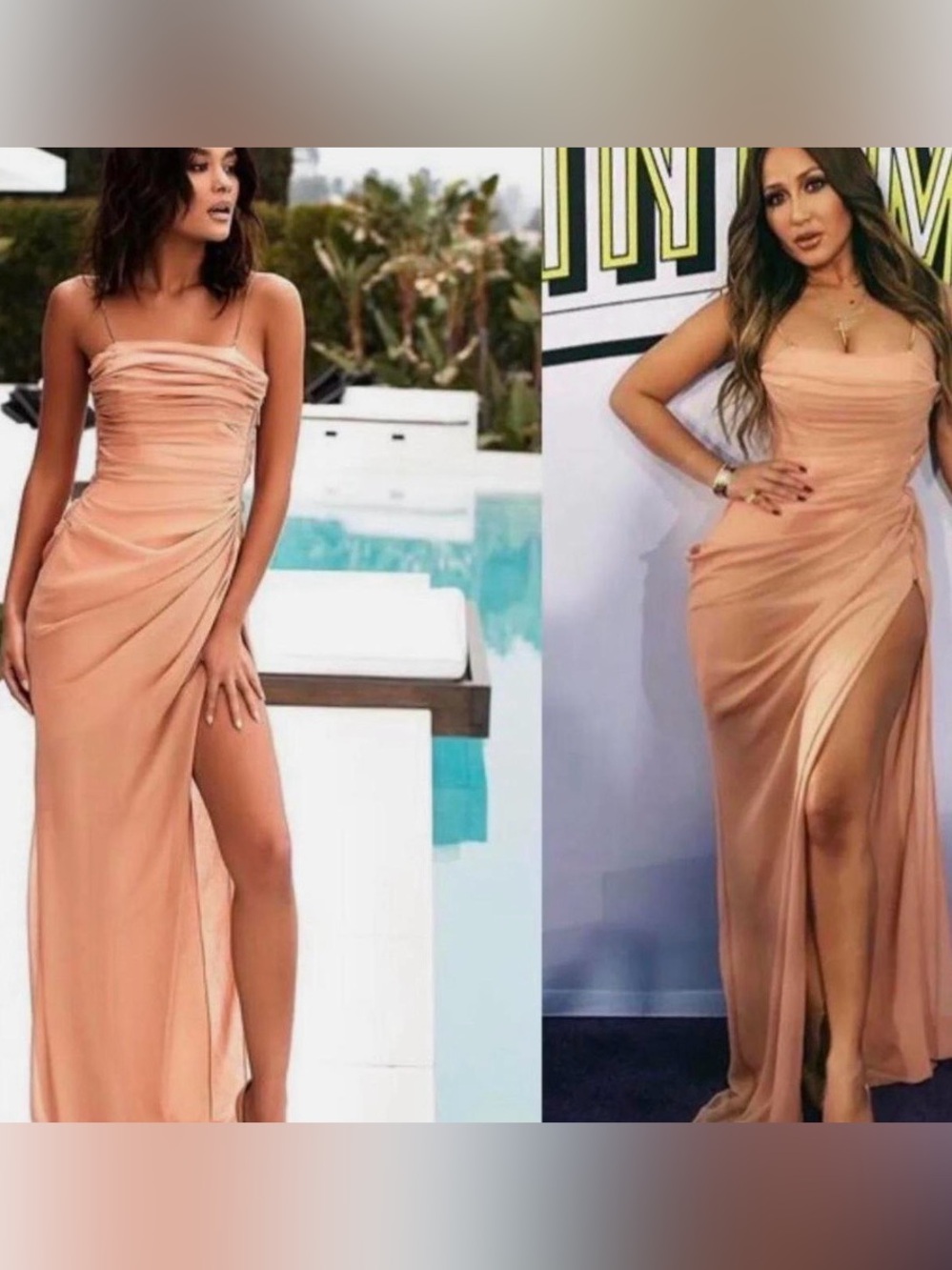 House of CB Peach Strapless High-Slit High-Low Maxi Dress